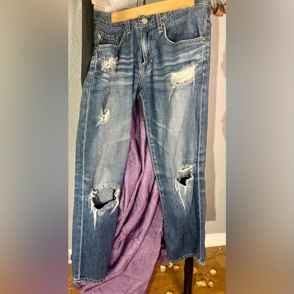 AG Women's Denim | South Gate Distressed "The Boyfriend Crop" Blue Jeans size 26 - Picture 3 of 12